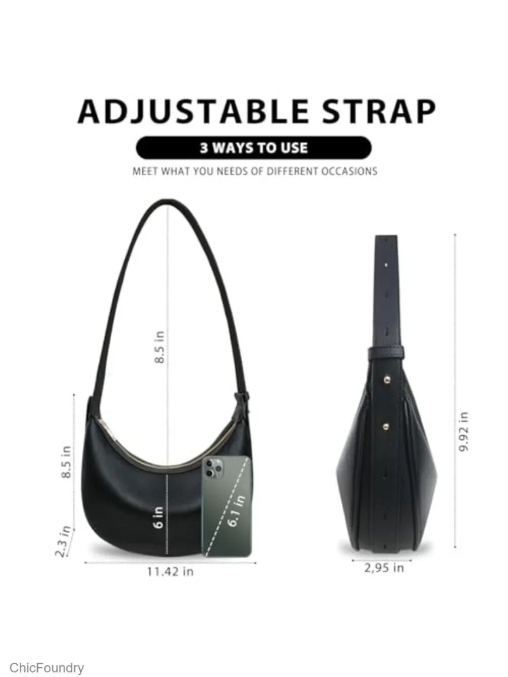 Crescent Shape Hobo Handbag Large Capacity Crossbody Shoulder Bag Leather